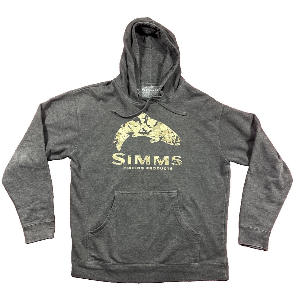 Simms Fishing Products Hoodie Mens Large Gray Pullover Fishing Outdoor Sports